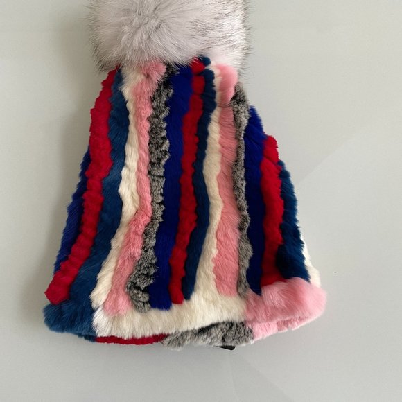 Taylor Rabbit & Fox Fur Pom-Pom Beanie from ANNABELLE NEW YORK - Picture 2 of 4